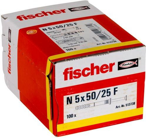 Fischer Nageldübel aus Nylon und Stahl, verzinkt, 100 Stück, Länge: 50 mm, Durchmesser: 5 mm - Bild 1