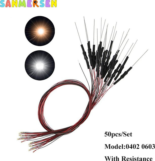 SANMERSEN LED Lampe, 50-teiliges Set, mit Widerstand, 12V, für Eisenbahn Modell Spielzeug - Bild 1