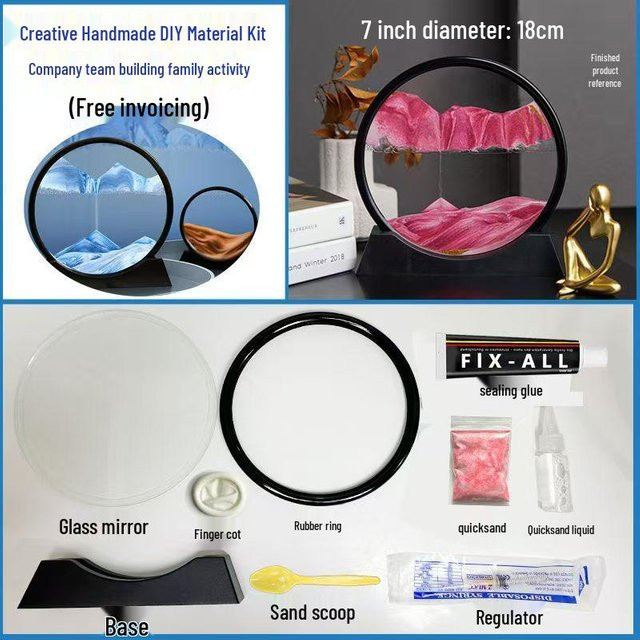 Handgefertigtes 3D-Fließsand-Kunst-Set von Chose One in Grau als moderne runde Schreibtischdekoration aus Glas - Bild 1