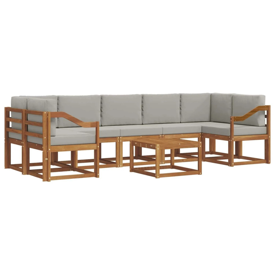 vidaXL Outdoor-Sofagarnitur L-Form aus Akazienholz mit 8 Kissen in Natur und Hellgrau - Bild 2