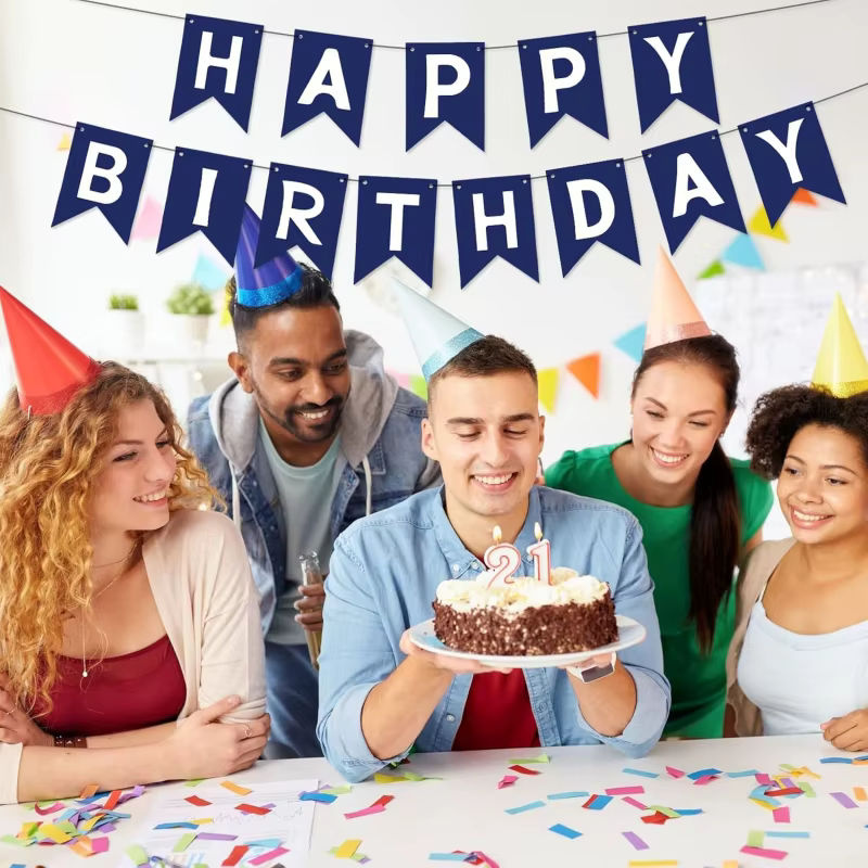 Marineblaues Happy Birthday Bunting-Banner aus Papier für Geburtstage und Partys - Bild 5
