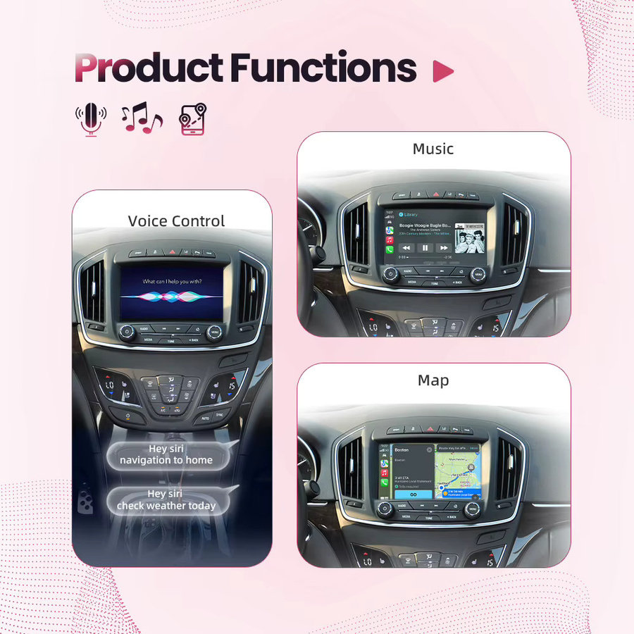 BONROAD Drahtloses CarPlay und Android Auto Schnittstellenmodul mit Bluetooth für Buick Regal und Opel Insignia 2013–2017, Schwarz - Bild 2