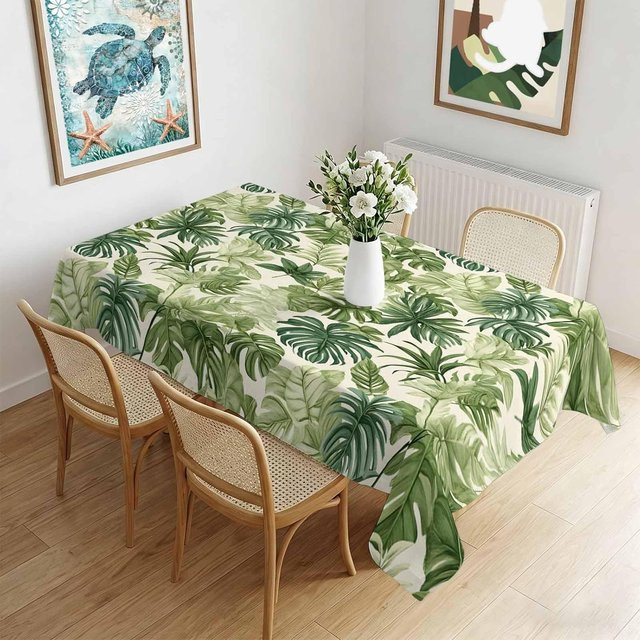 Rechteckige Tischdecke von JMG Household Supplies mit Palmenblatt-Design in Grün, wasserabweisend und waschbar, B/T: 140 x 140 cm - Bild 1