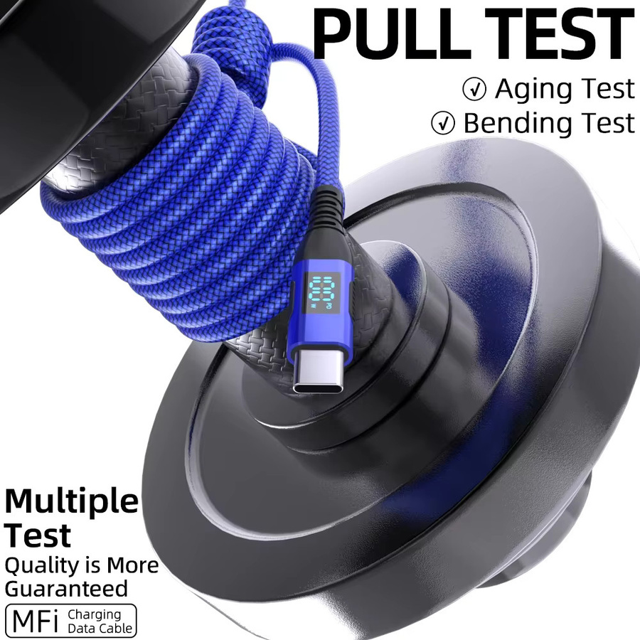 LAIHONEN USB C auf USB C Kabel mit LED-Anzeige, geflochtenes Nylon PD Schnellladekabel für iPhone 15 Pro und Samsung, Blau, 100 W - Bild 5