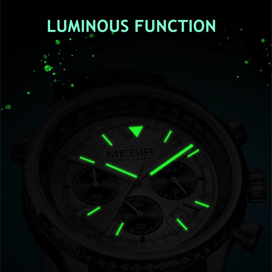 MEGIR Armbanduhr Chronograph, Quarz, Silikon, Schwarz, Herren - Bild 4