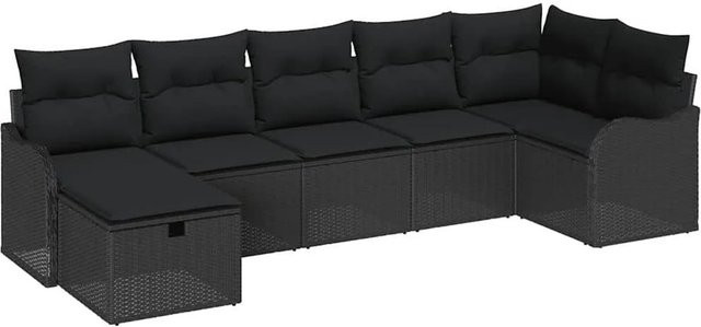 vidaXL Lounge-Sofa Set in L-Form aus Poly-Rattan mit Kissen und integriertem Stauraum, Schwarz - Bild 1