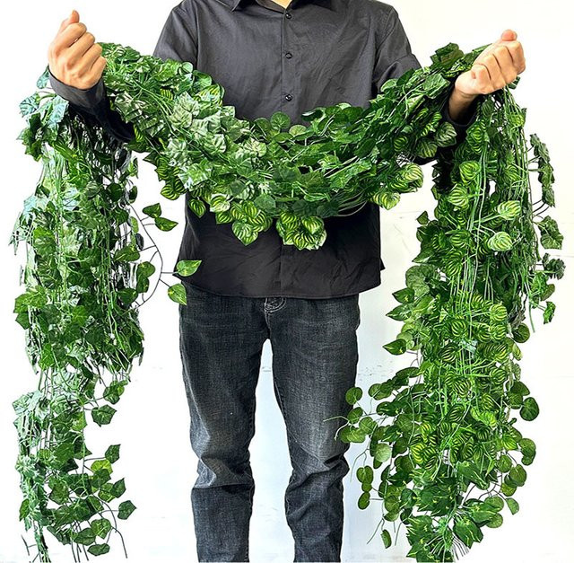 10 Stück Uflower Künstliche Efeugirlanden in Grün, 2,1 m Lange Kunstpflanzen als Wandbehang für Hochzeit, Party und DIY Dekoration - Bild 1