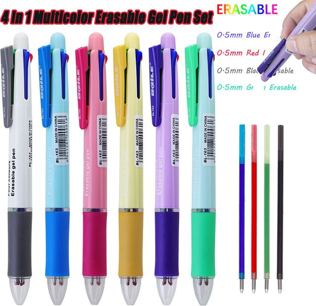 MROOFUL 4-in-1 Radierbarer Gelstift in Mehrfarbig, 0,5 mm Abwaschbarer Kugelschreiber für Schule und Schreibwaren - Bild 1