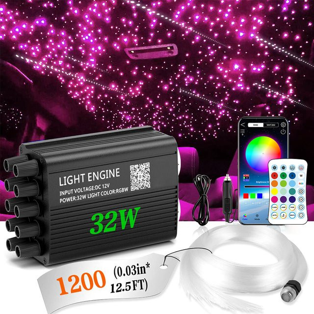 VASTFIRE Twinkle Meteor Sternenhimmel-Lichtset mit 1200 Glasfasern, 32W Dual-Port RGBW Lichteffekte in Schwarz, steuerbar per App und Fernbedienung für Auto und Zuhause - Bild 1