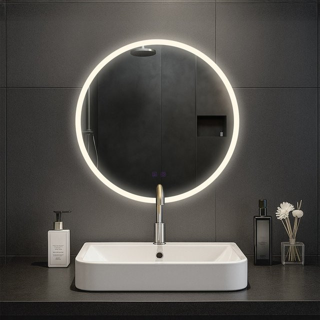 CLP Badspiegel Laconia runder Wandspiegel mit LED-Beleuchtung, Bluetooth-Lautsprecher, Anti-Beschlag-Funktion und dimmbarer Touch-Steuerung - Bild 1