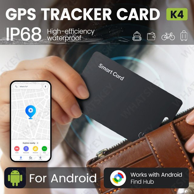 Android Slim Wallet Tracker Karte mit Google Find My Device Unterstützung, wiederaufladbarer Bluetooth Gepäck-Tracker für Android, kabelloses Laden, in Schwarz oder Blau - Bild 1