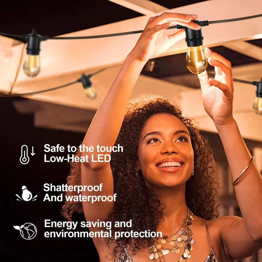Grensk S14 LED Lichterkette für draußen, E27, Warmweiß, Transparent, Wasserdicht und Bruchsicher - Bild 3