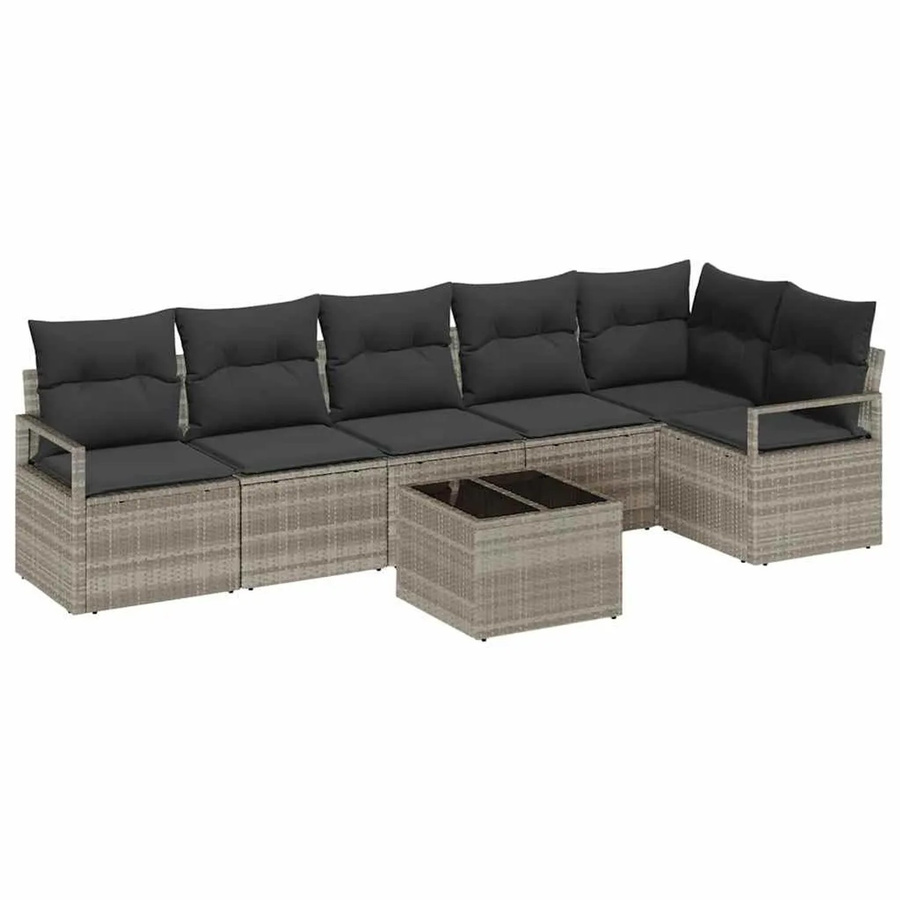 vidaXL 7-teiliges Garten-Sofa-Set aus Poly Rattan mit Kissen in Grau - Bild 2