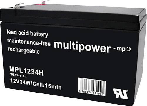 Multipower MPL1234H-V0 149200 Bleiakku 12V 8.5Ah Blei-Vlies AGM mit Flachstecker 6.35mm, Schwarz, B/H/T: 6,5 x 10,2 x 15,1 cm - Bild 1