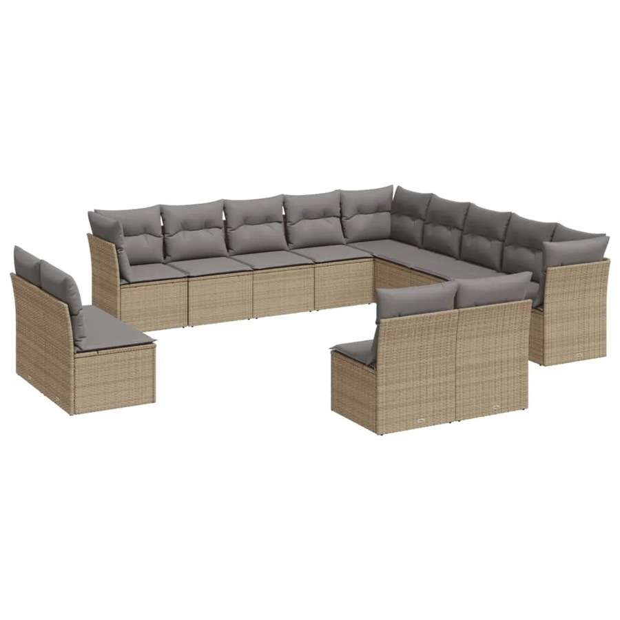 vidaXL 13-tlg Garten-Sofagarnitur in U-Form aus Poly-Rattan mit Kissen in Beige - Bild 2