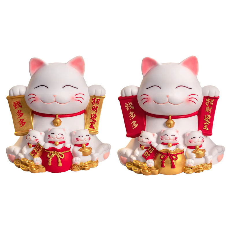 Maneki Neko Sparschwein aus Keramik von Kesoto in Rot und Weiß als orientalische Katzenfigur zur Tischdekoration - Bild 4