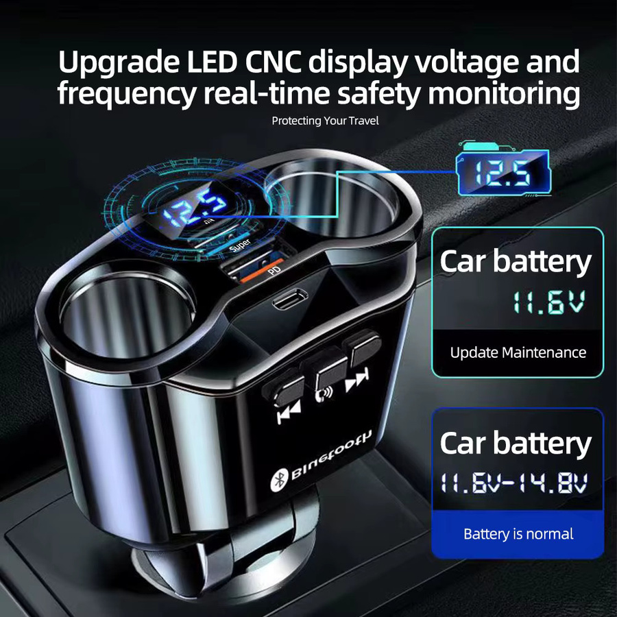 kebidumei Bluetooth FM-Transmitter für Auto mit Dual USB Schnellladegerät und LED-Anzeige, Schwarz, 12V-24V - Bild 2