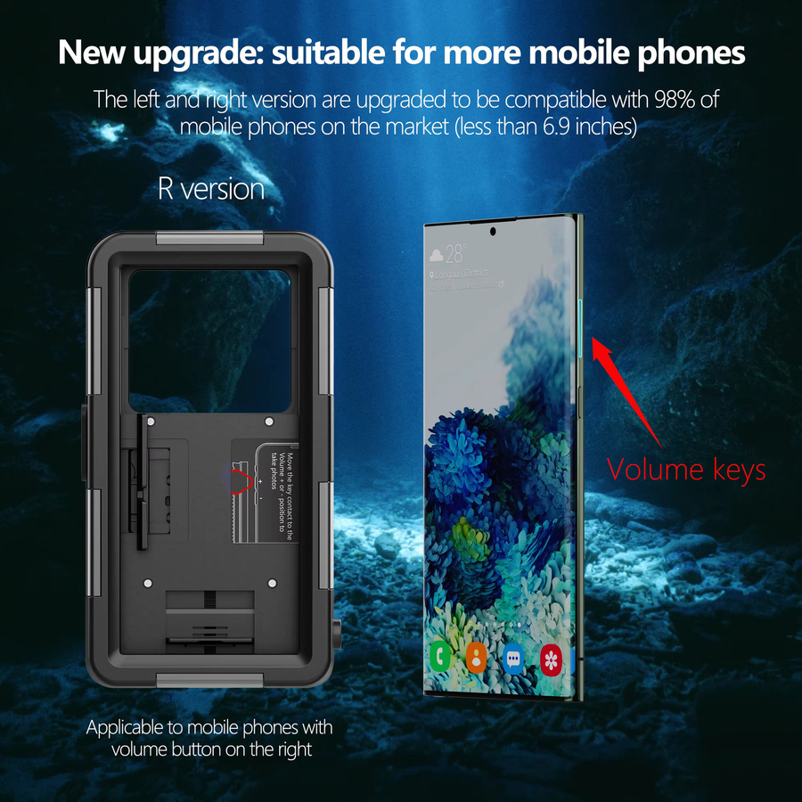 Wasserdichte Tauchhülle für Android-Handys bis 6,9 Zoll, professionelle Schwimm- und Schnorchelhülle, Schwarz - Bild 2
