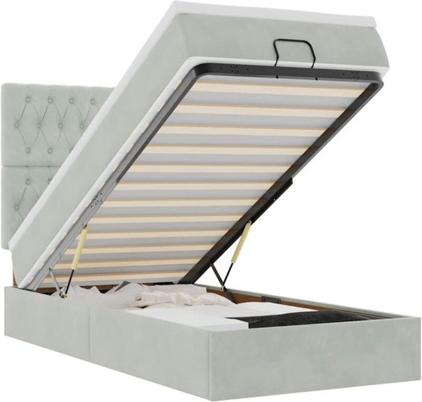 Vidaxl Ottoman Polsterbett mit Matratze aus Samt in Hellgrau B/H: 80 x 200 cm - Bild 1