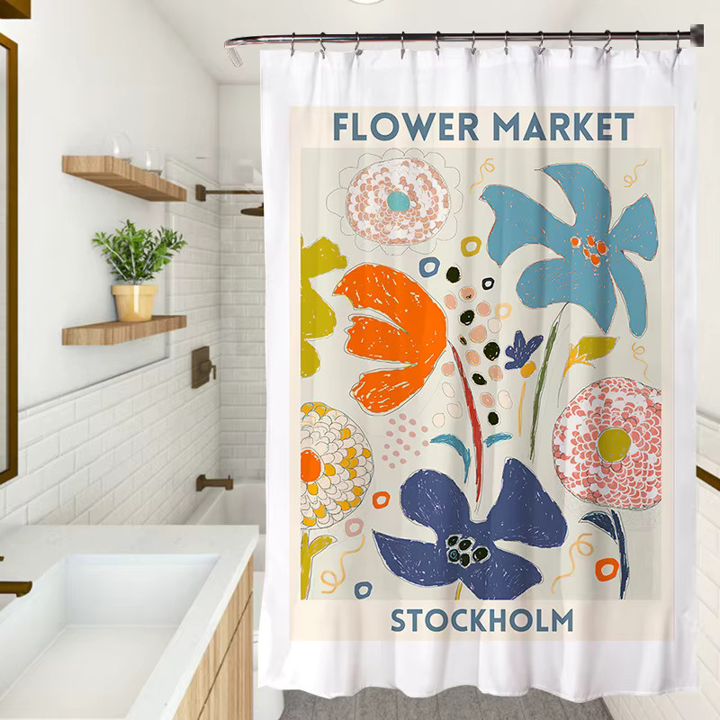 VIKAMA Duschvorhang im koreanischen Boho-Stil, wasserdicht und schimmelresistent, Farbe Nature, Höhe: 210 cm - Bild 1