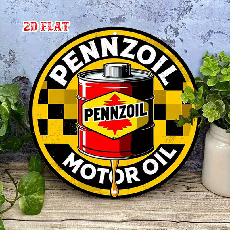 Pennzoil Rundes Aluminiumschild im Racing Design als Retro Wanddeko aus Metall, Schwarz & Gelb, Durchmesser: 20 cm - Bild 3