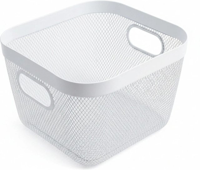 Relaxdays Aufbewahrungskorb aus Stahl im Mesh-Design, Weiß, B: 24 cm, T: 24 cm, H: 24,5 cm - Bild 1