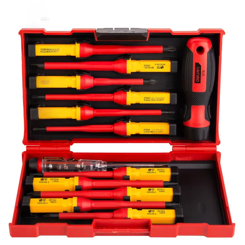 Deli isoliertes Schraubendreher-Set für Elektriker mit Schlitz und Phillips, magnetische VDE-Spitzen, Farbe: Rot - Bild 4
