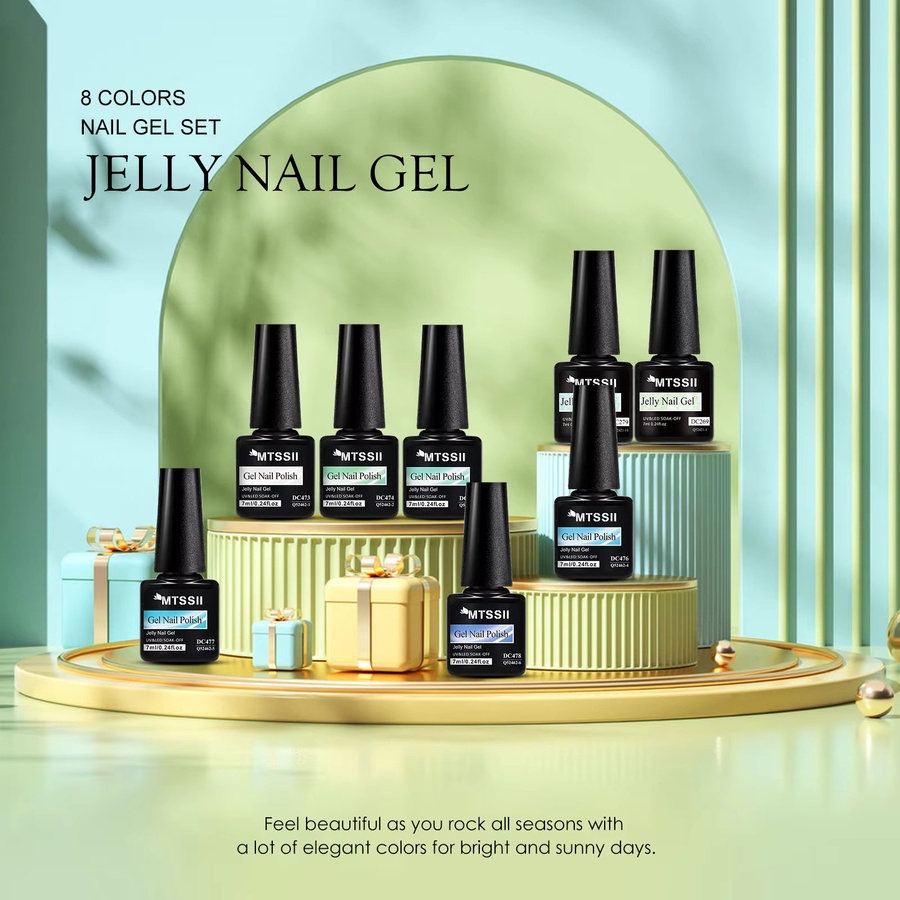 Mtssii Jelly Gel Nagellack Set, 8 Stück, Nude Grün, Glänzend - Bild 3
