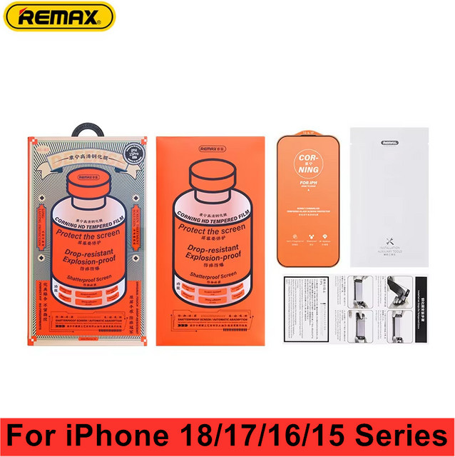 Remax Corning HD Panzerglas Displayschutz für iPhone 17 Pro, 17 Pro Max und iPhone 18 Pro, 18 Pro Max sowie iPhone 16 und 15 Serie, transparent - Bild 1