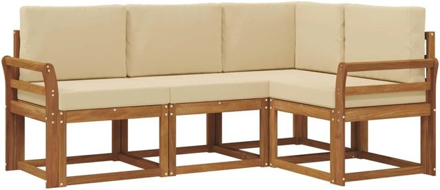 vidaXL Outdoor-Sofagarnitur in L-Form aus massivem Akazienholz mit Kissen in Natur und Beige - Bild 1
