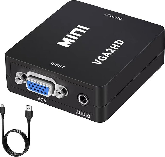 KOJESHUN Mini VGA zu HDMI Konverter mit Audio-Adapter für Full HD 1080P, Schwarz - Bild 1