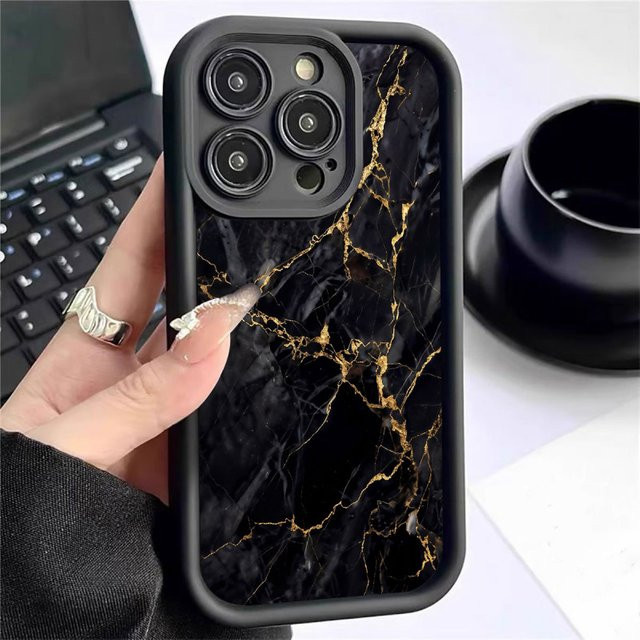 Schutzhülle mit goldenem Rissmuster für dein Apple iPhone in den Farben Gold und Schwarz - Bild 1