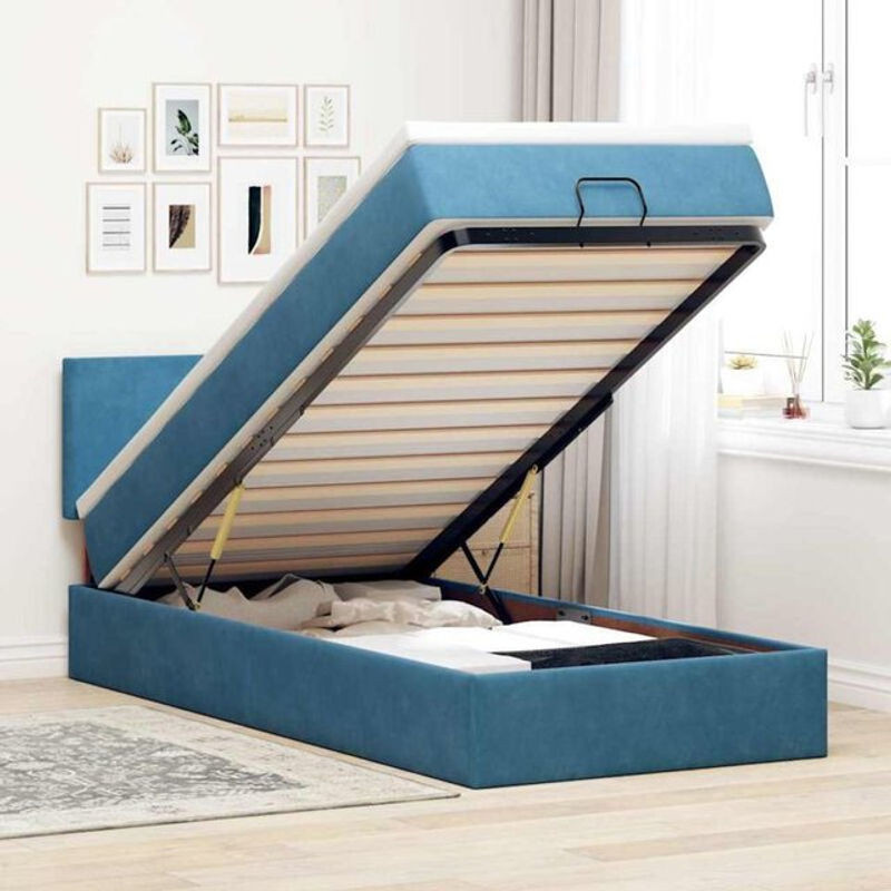 Vidaxl Ottoman Polsterbett mit Matratze und LED-Beleuchtung aus Samt in Dunkelblau, B/T: 100 x 200 cm - Bild 1