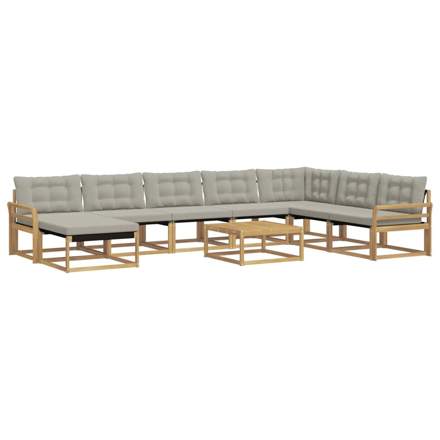 vidaXL Outdoor-Sofagarnitur 9-tlg. in L-Form aus Akazienholz mit Textilene-Bezug und Polstern, Weiß, Grau und Braun, B/T/H: 79 x 79 x 37 cm - Bild 2