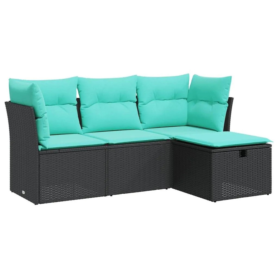 vidaXL 4-teilige Garten-Sofagarnitur aus Poly-Rattan mit Kissen in Schwarz und Blau/Türkis - Bild 2