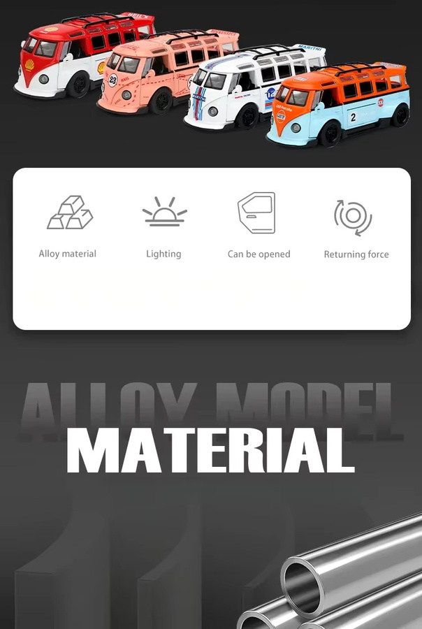MAKEDA Volkswagen T1 Bus, Modellauto, Maßstab 1:32, Metall - Bild 4