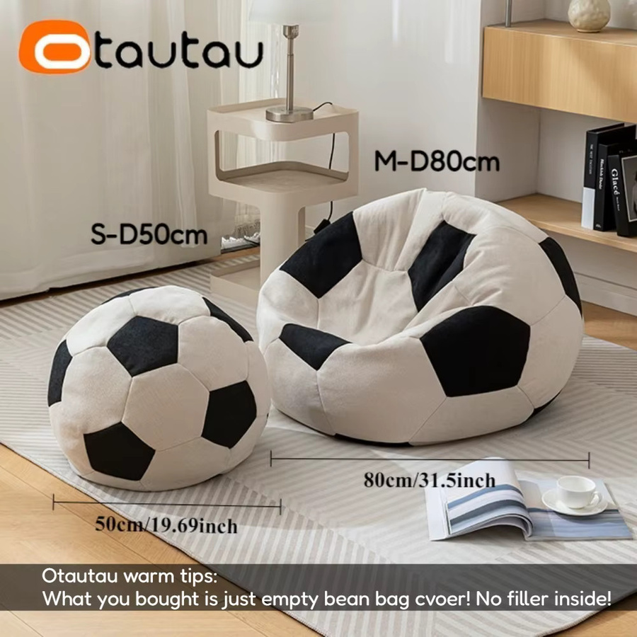 OTAUTAU Sitzsackbezug DD150 aus weichem Chenille mit Fußball-Design in Beige-Schwarz für Kinder und Erwachsene - Bild 3
