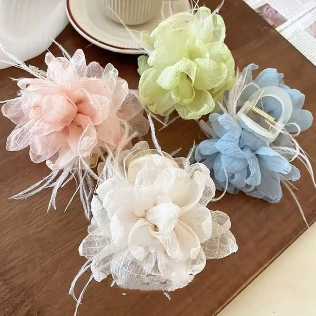 Haarschmuck Clip Chiffon Feder, Damen - Bild 1