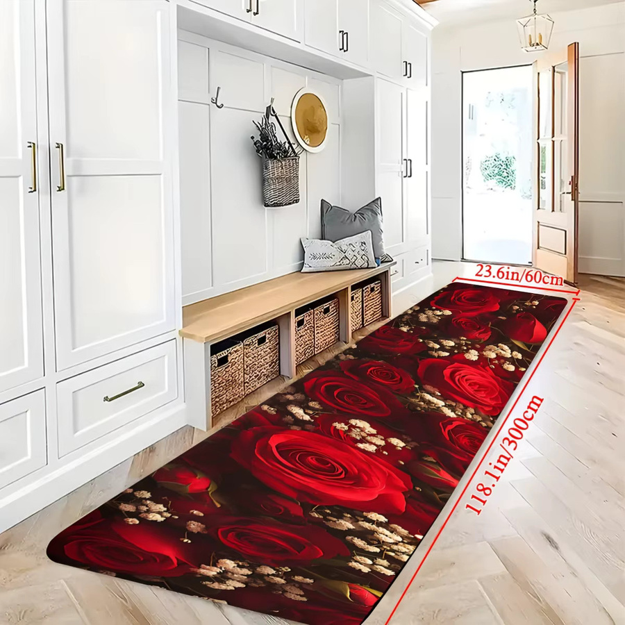VIKAMA Rosenläufer Teppich mit floralem Design in Rot für Wohnzimmer und Schlafzimmer, B/T: 120 cm - Bild 2