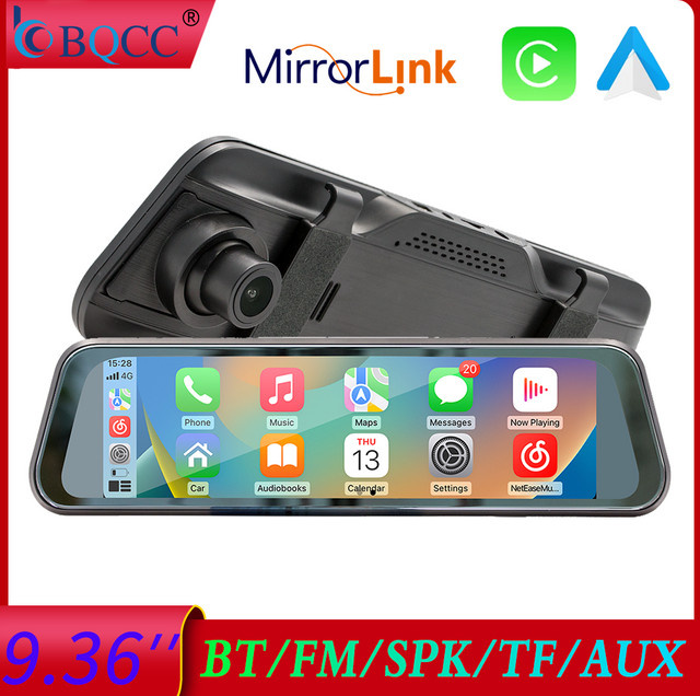 BQCC Tragbares Auto MP5 Display mit 9,36 Zoll, Wireless Carplay, Android Auto, Mirrorlink, Bluetooth, Fahrrekorder und FM-Radio in Schwarz - Bild 1