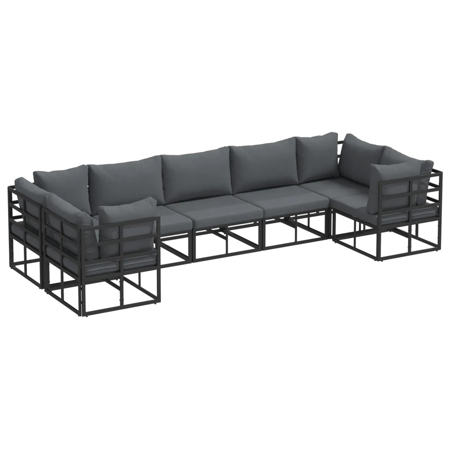 7-tlg. vidaXL Garten-Sofa-Set aus Aluminium in Schwarz und Grau mit Polstern und Kissen für Garten, Balkon oder Terrasse - Bild 2