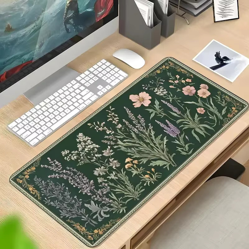 VIKAMA Mauspad Grünes Blumen-Design mit rutschfester Gummibasis für Gaming und Büro - Bild 5