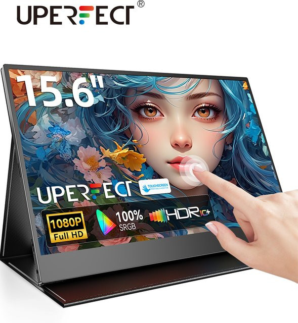 UPERFECT Touch E7 Tragbarer 15,6 Zoll Touchscreen-Monitor Full HD 1080P mit 100 % sRGB, Schwarz, HDMI und USB-C Anschluss für Laptop, Smartphone und Konsole - Bild 1