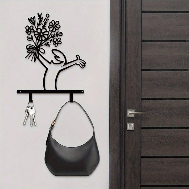 CIFBUY Wandhaken aus Metall mit Ablage in Schwarz Matt, moderner Schlüsselhalter und Hutablage für Flur, Wohnzimmer oder Büro - Bild 1