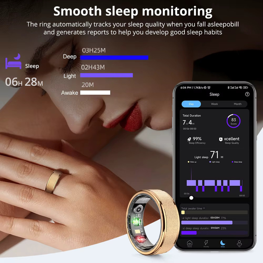COLMI R10 Smart Ring Gold mit Ladeetui für Damen und Herren, Gesundheits- und Schlafmonitor, 5ATM wasserdicht, Multi-Sport-Modus - Bild 3