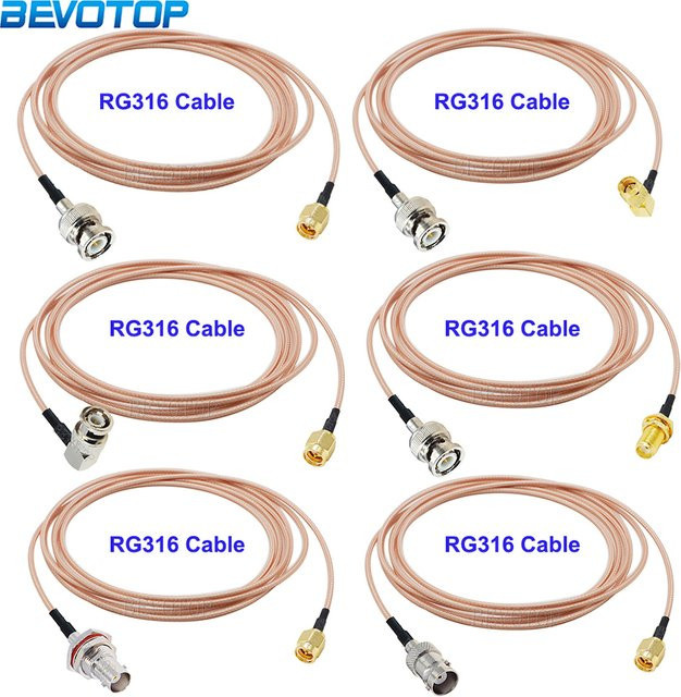 BEVOTOP RG-316 Koaxial-Verlängerungskabel mit SMA auf BNC Adapter, 50 Ohm RF-Überbrückungskabel, Farbe: Silber - Bild 1