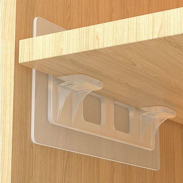 4 Stück selbstklebende Regalstützklammern als starke Halterung und Wandaufhänger für Schrank und Regal - Bild 1