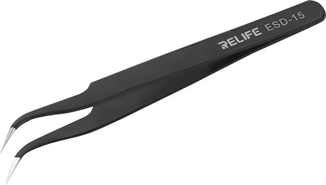 Relife RL-ESD-15 Gebogene Pinzette aus Edelstahl in Schwarz - Bild 1