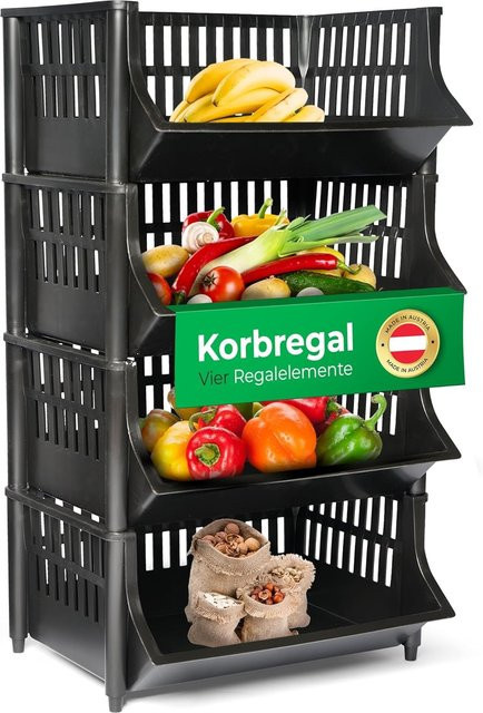 Novaliv Korbregal Set 4 Stück Schwarz aus Kunststoff, stapelbares Steckregal für Vorratsraum, Küche und Keller - Bild 1