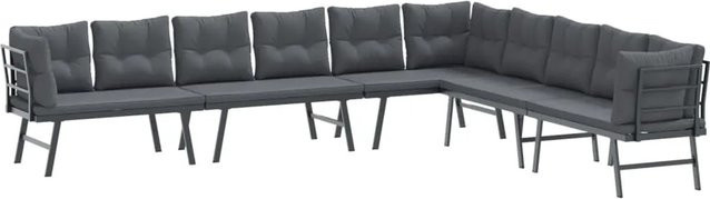 4er Set furnicato Gartenbänke aus pulverbeschichtetem Stahl mit Kissen in Schwarz und Anthrazit, B/T/H: 173 x 118 x 76 cm - Bild 1